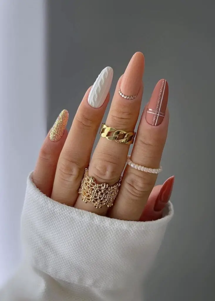 Pink, White, and Gold Winter Nails - Perfect for the Season