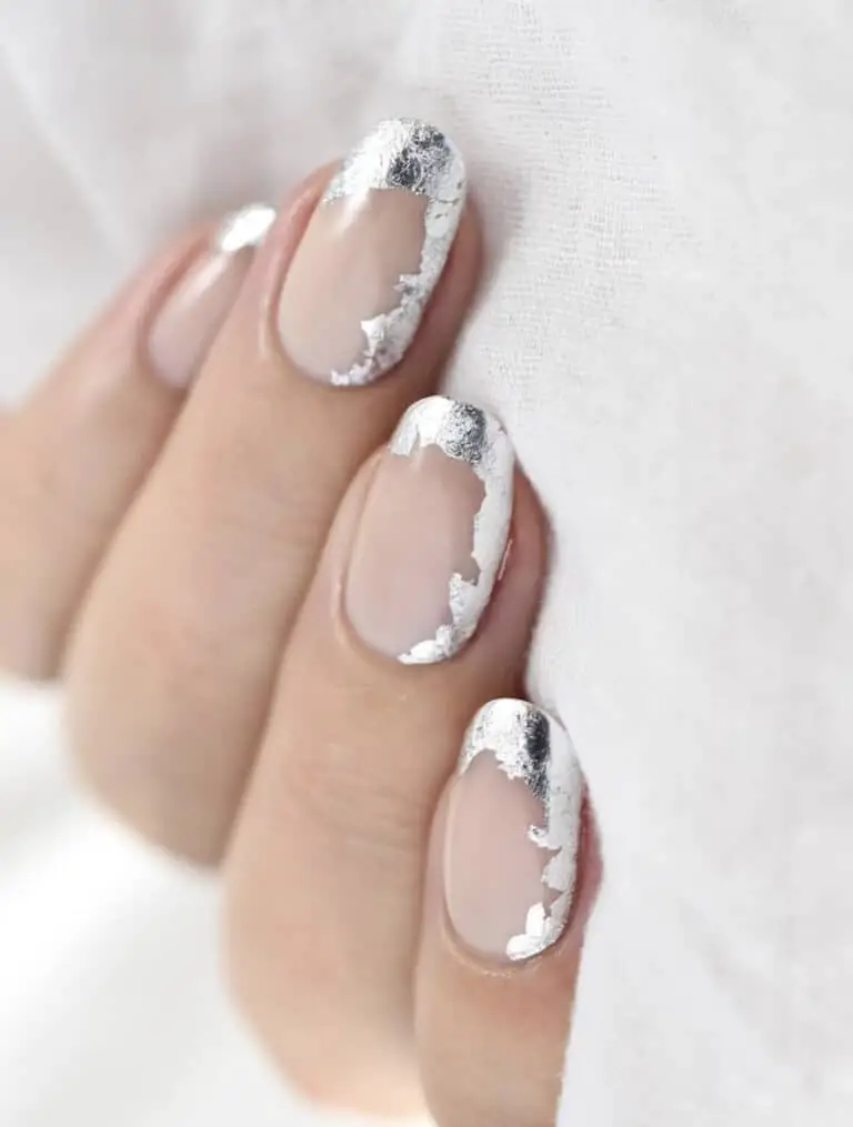 Silver Flakes on Nude Nails - Simple Elegance for Winter