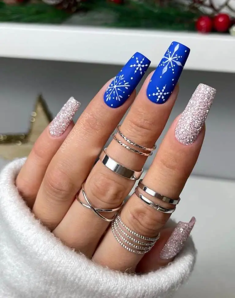 Chunky Glitter Nails with Striking Blue Accents