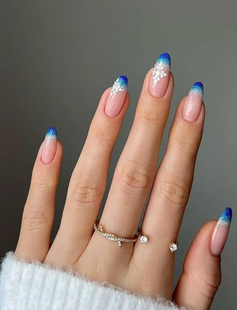 Blue Glitter Ombre French Tips for a Glamorous Finish