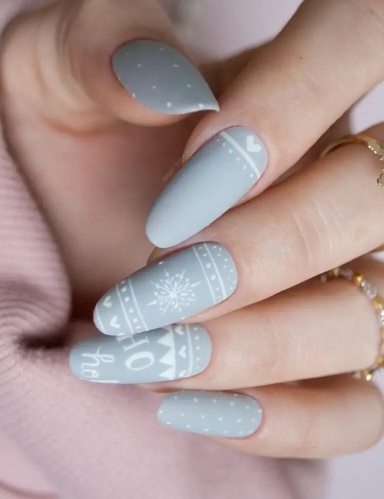 Blue-Grey Nails Enhanced with Stunning Snowflake Nail Art