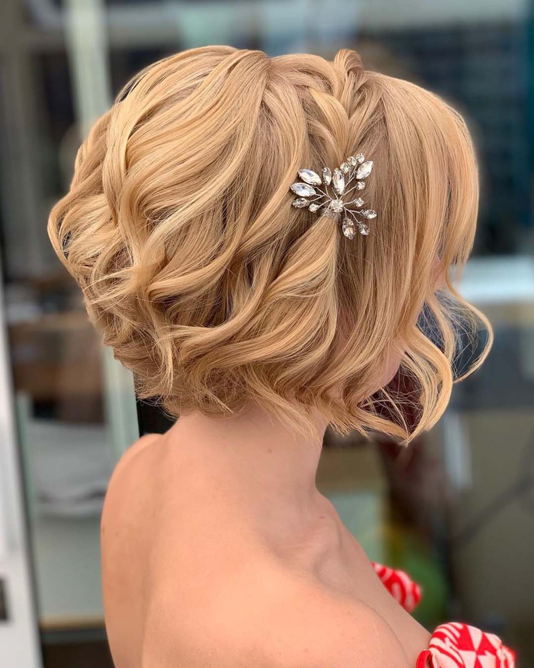 boho wedding hairstyles bob with braided crown bridal_hairstylist