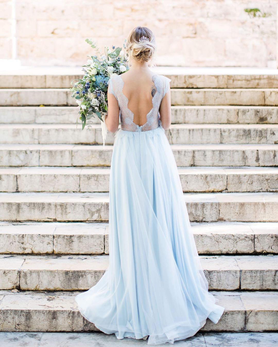 blue colourful wedding dresses v back lace top atelier_qaragma