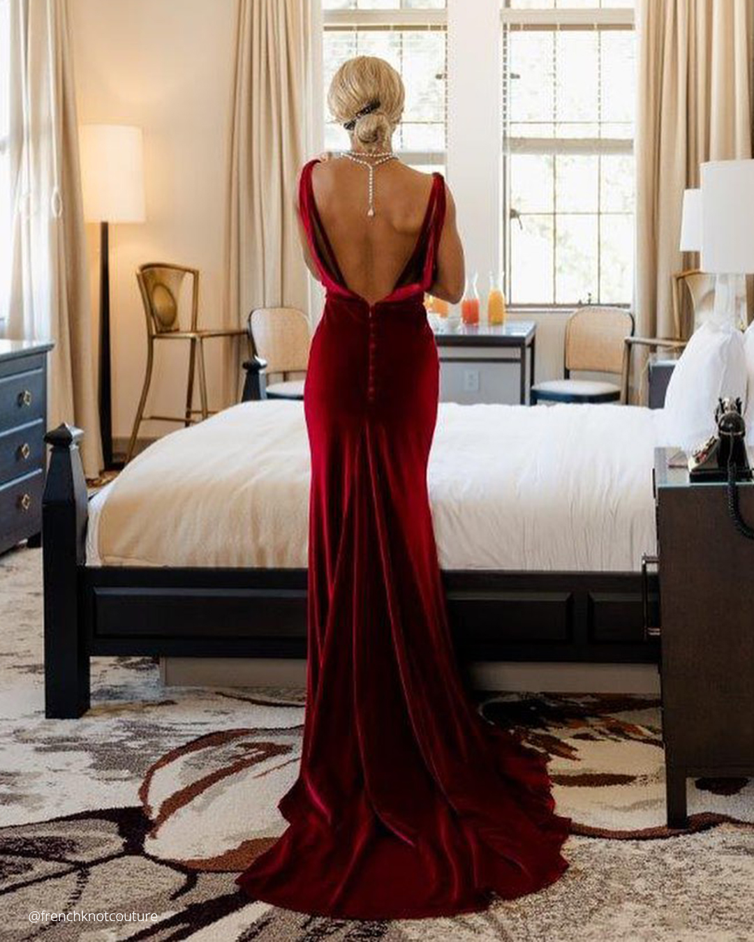 red colourful wedding dresses long backless velvet simple frenchknotcouture