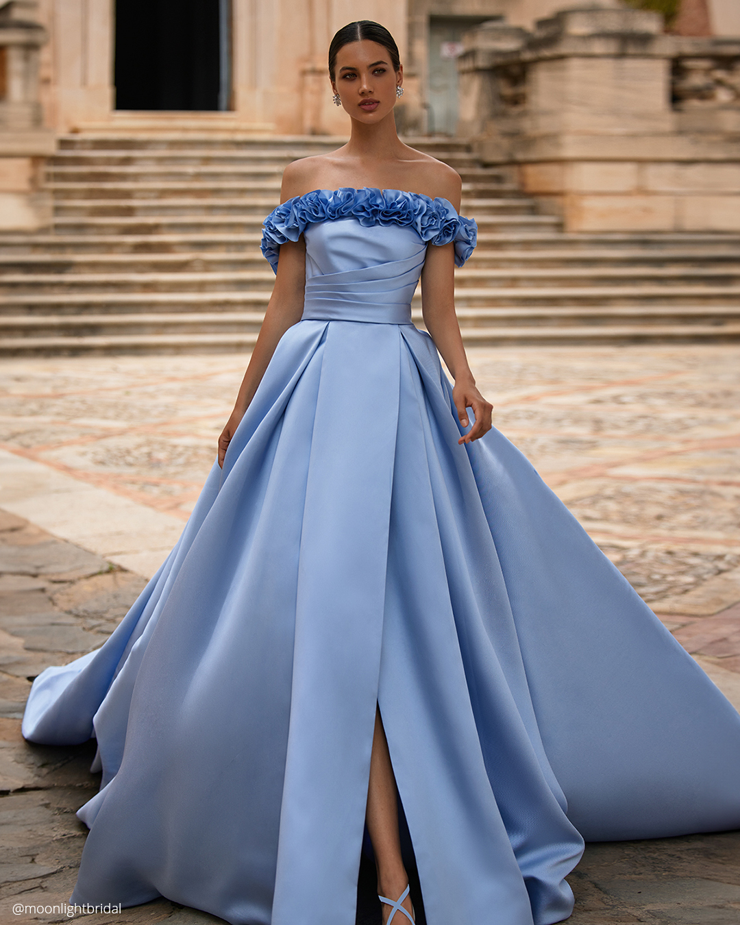 colourful wedding dresses blue simple strapless neckline moonlight