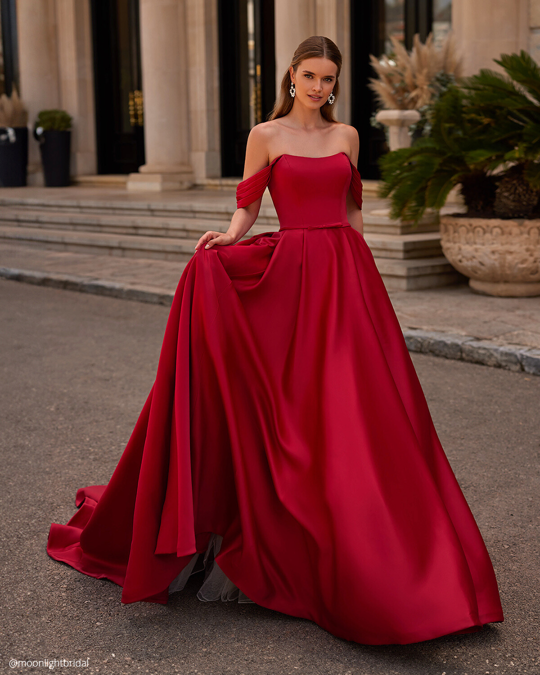 red colourful wedding dresses simple strapless neckline a line moonlight