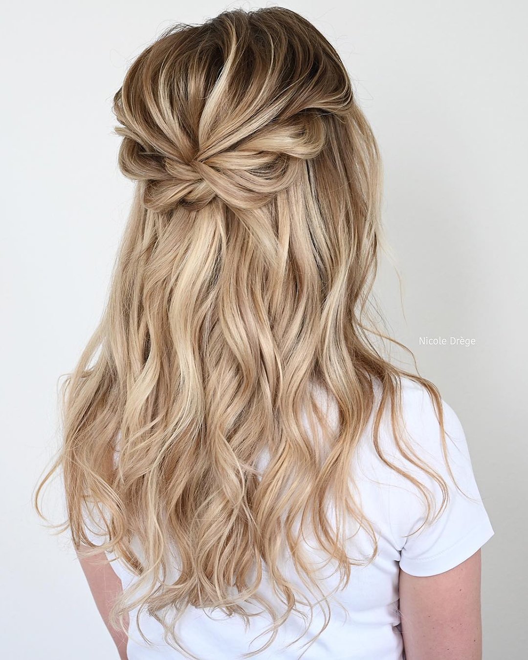 winter wedding hairstyles half up for bridesmaid nicoledrege