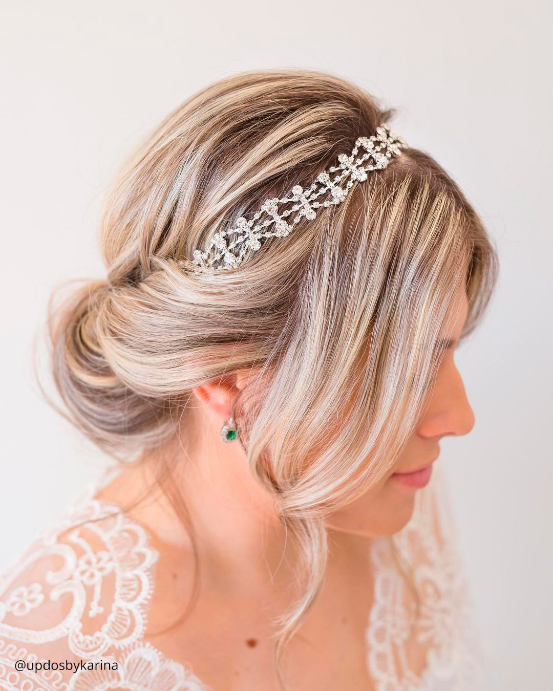 winter wedding hairstyles elegant low bun with headband updosbykarina