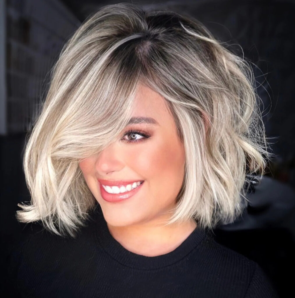 Platinum Blonde Bob with Chic Dark Roots