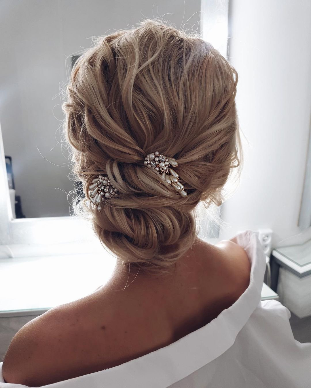 boho wedding hairstyles elegant updo with pin pearls ksenya_makeup