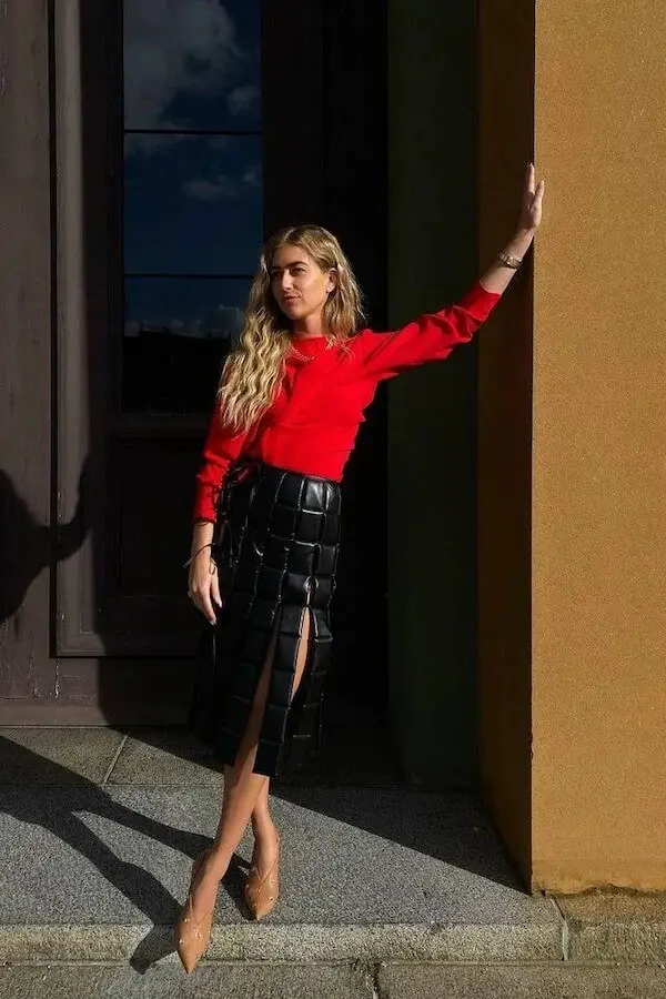 The Versatile Elegance of Red Sweaters with Midi Skirts