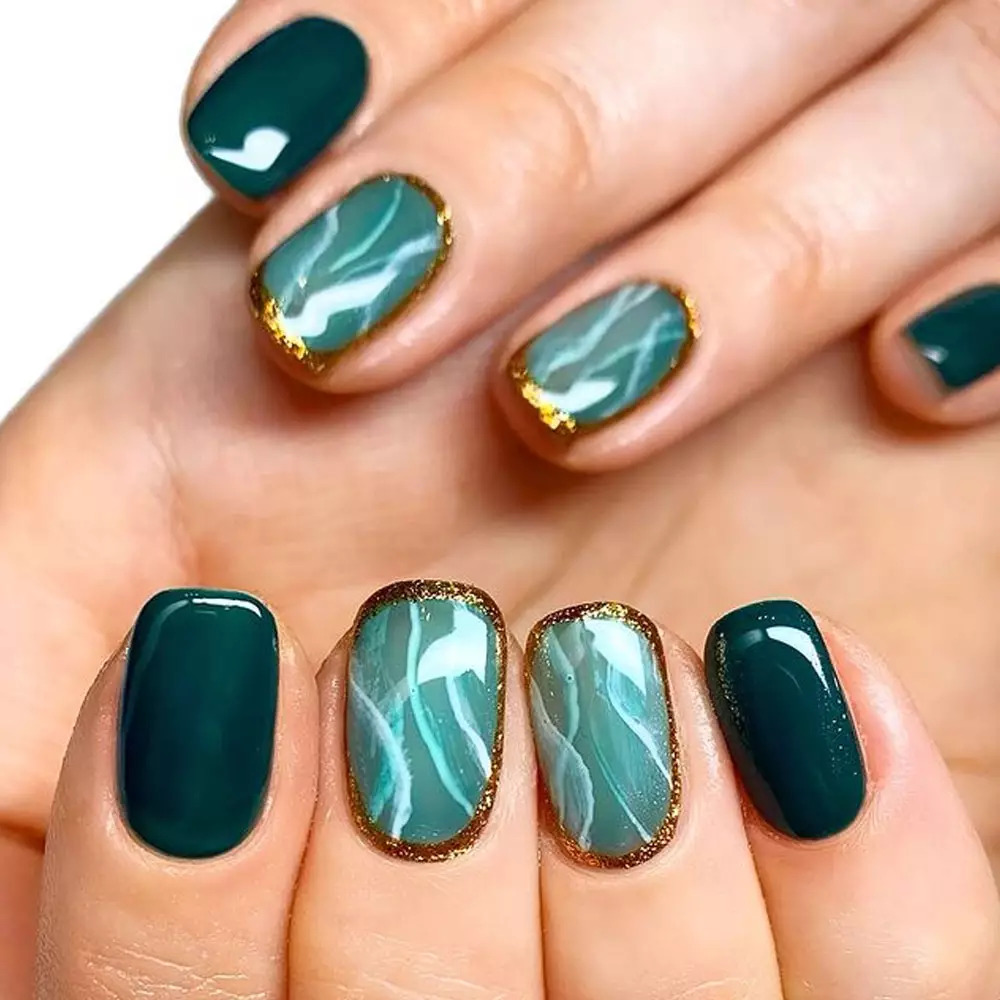 Sage Marble Thanksgiving Nails: Earthy Elegance