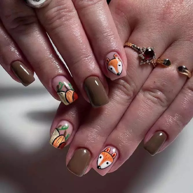 Adorable Fox Nail Designs for a Charming Thanksgiving Look