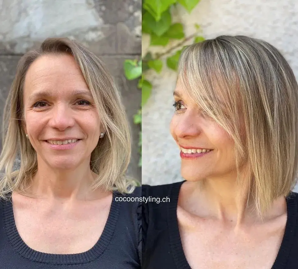 Short Blunt Cut with Long Side Bangs: Bold Statement for Thinning Hair