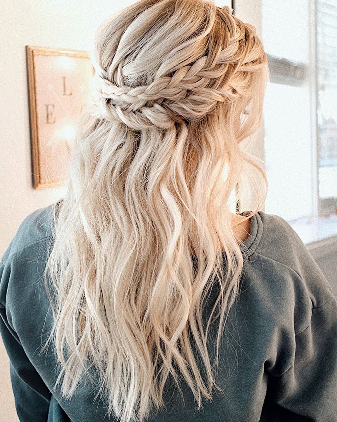 boho wedding hairstyles braided crown half up half down hairandmakeupbysteph