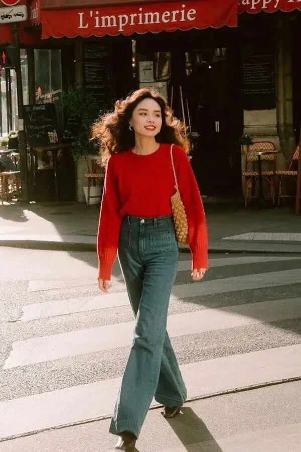 Effortless Chic: Red Sweaters and Jeans