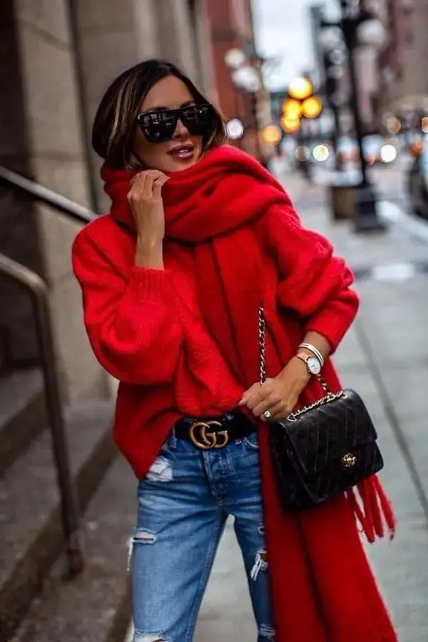 Effortless Chic: Red Sweaters and Jeans