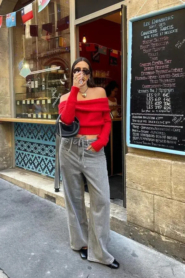 Perfect Harmony: Red Sweaters and Wide Leg Pants