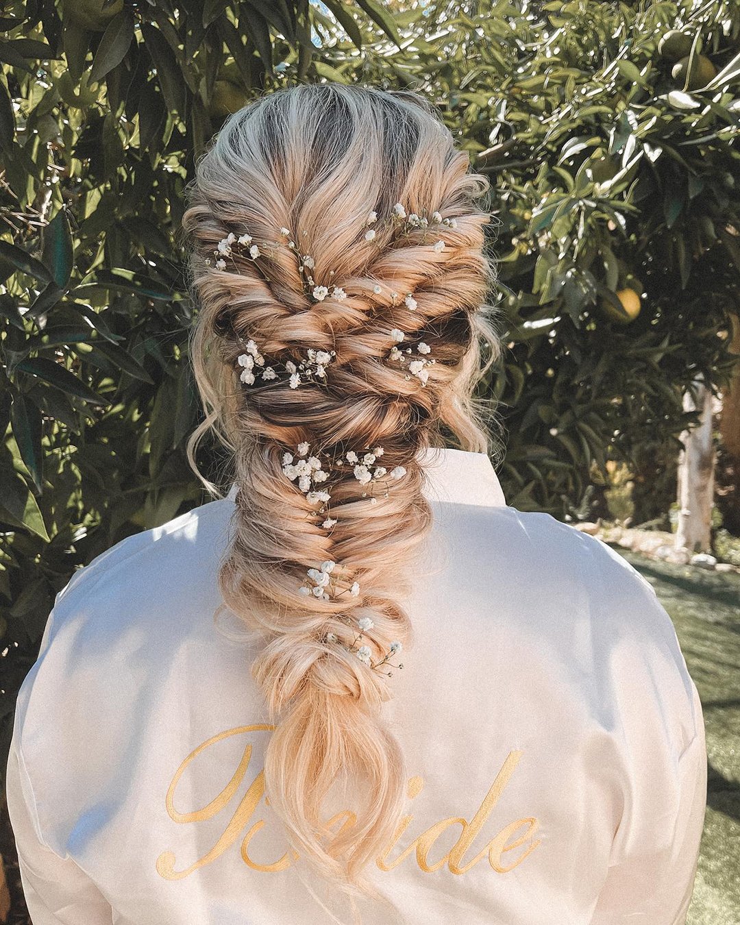 boho wedding hairstyles fishtail braid with flowers babehairbyb