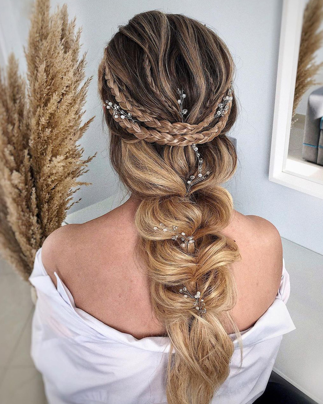 boho wedding hairstyles volume long braid zhanna_syniavska