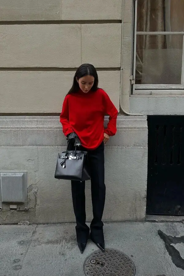 Perfect Harmony: Red Sweaters and Wide Leg Pants