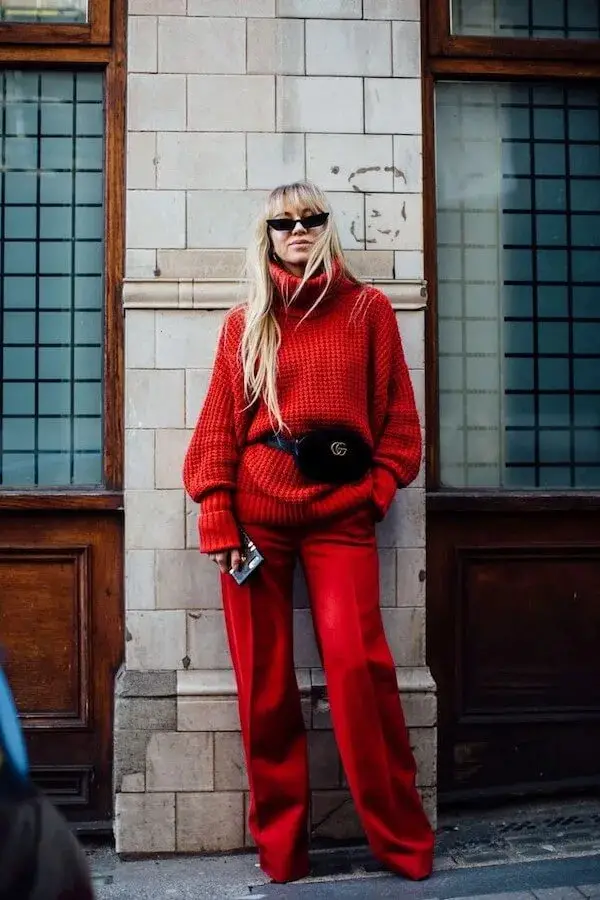 Perfect Harmony: Red Sweaters and Wide Leg Pants