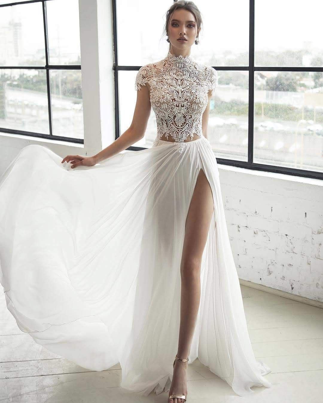 sexy wedding dresses ideas lace top high neck beach julie vino