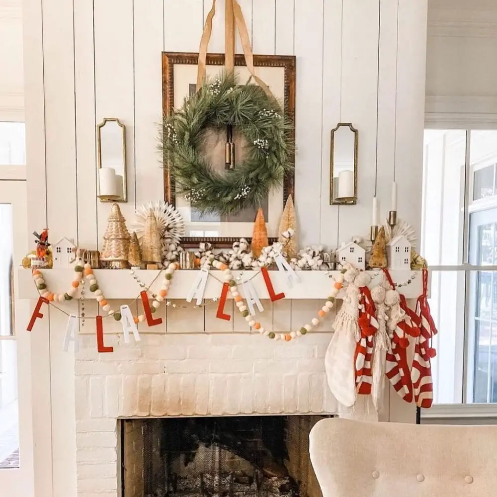 Playful and Vibrant: Fun Christmas Garland and Striped Stockings