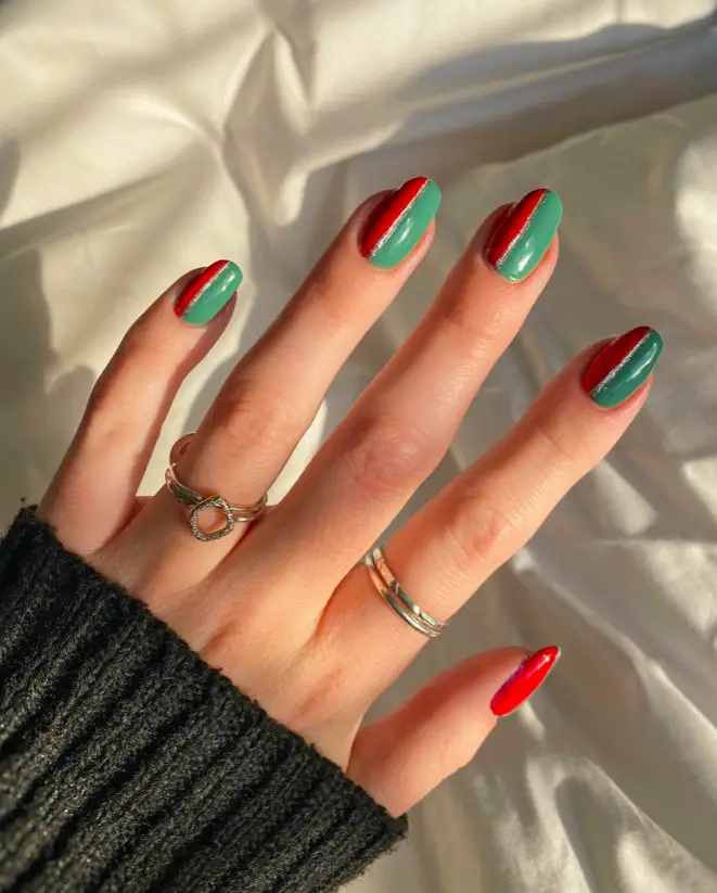 Half and Half Nail Design for a Unique Festive Look by Franci