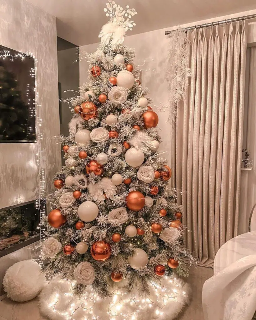Decorating with a Gold and White Christmas Tree and Roses