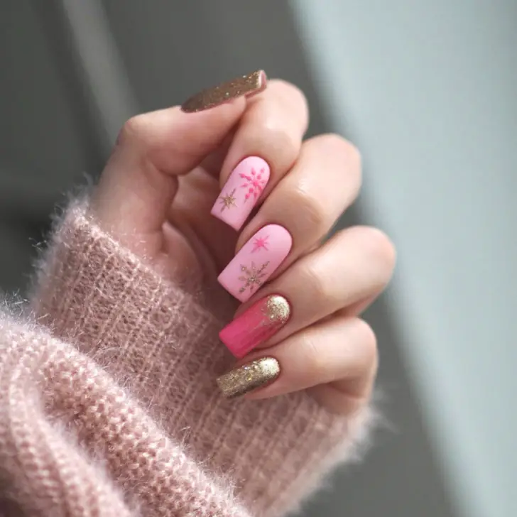 Pink Christmas Nail Designs: 12) Gold Glitter: Because Every Day Should Sparkle