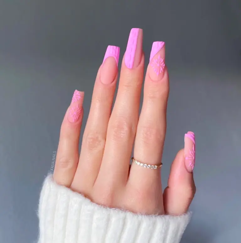 Pink Christmas Nail Designs: 23) Pink Wonderland: Where Nails Meet Fantasy