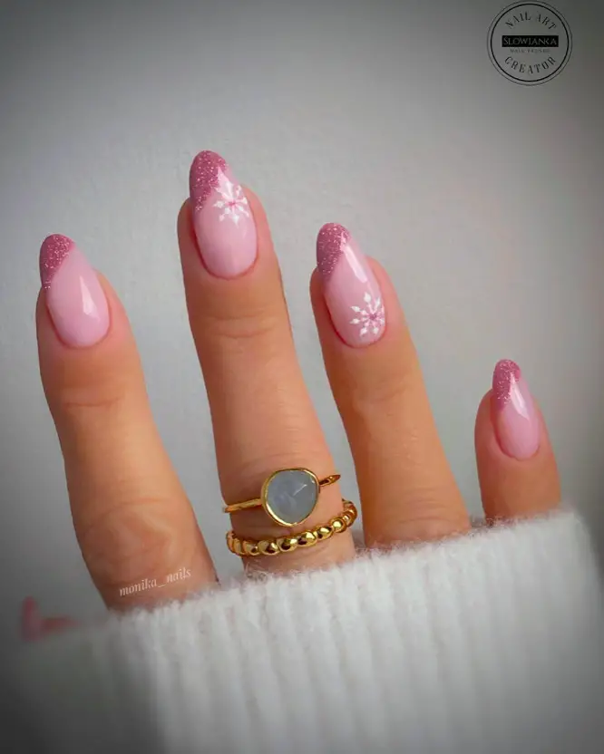 Pink Christmas Nail Designs: 28) All the Sparkle: Because More is More