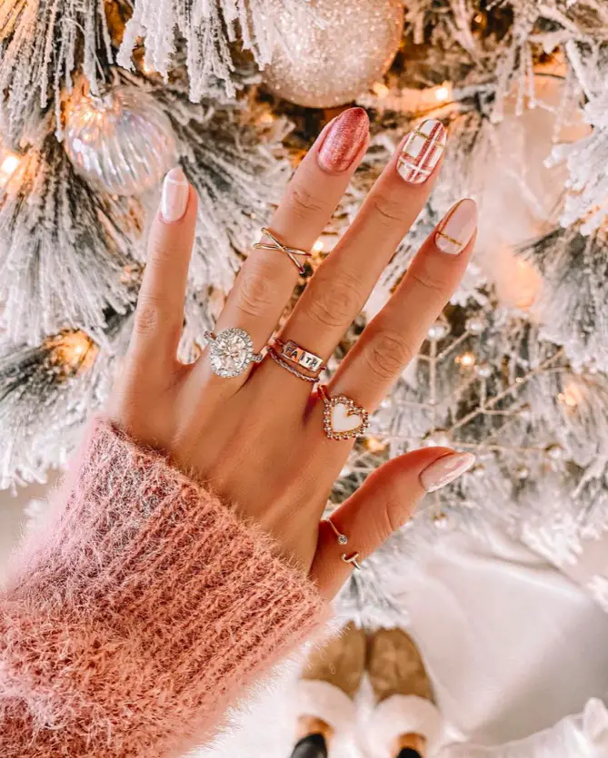 Pink Christmas Nail Designs: 31) Holiday Plaid: Nails that Wrap You in Warmth