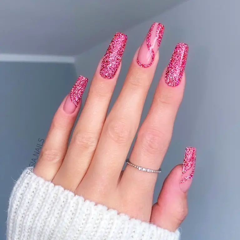 Pink Christmas Nail Designs: 34) Bright Holiday Sparkle: Shine Like the Star You Are