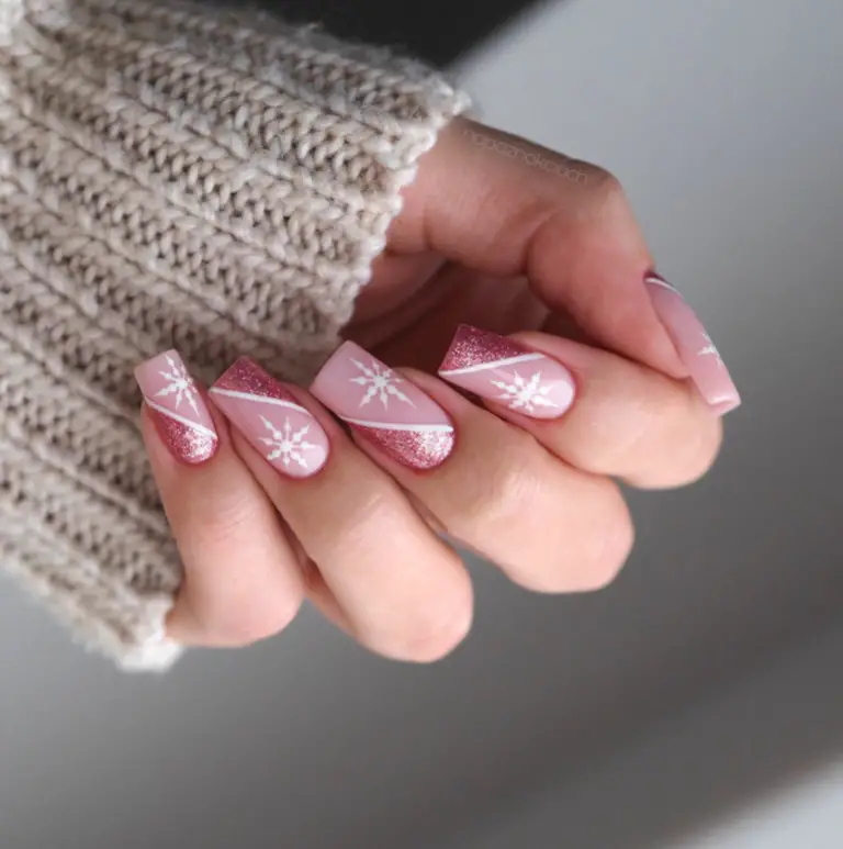 Pink Christmas Nail Designs: 40) Snowy Glitter: Let It Snow in Style (Again)