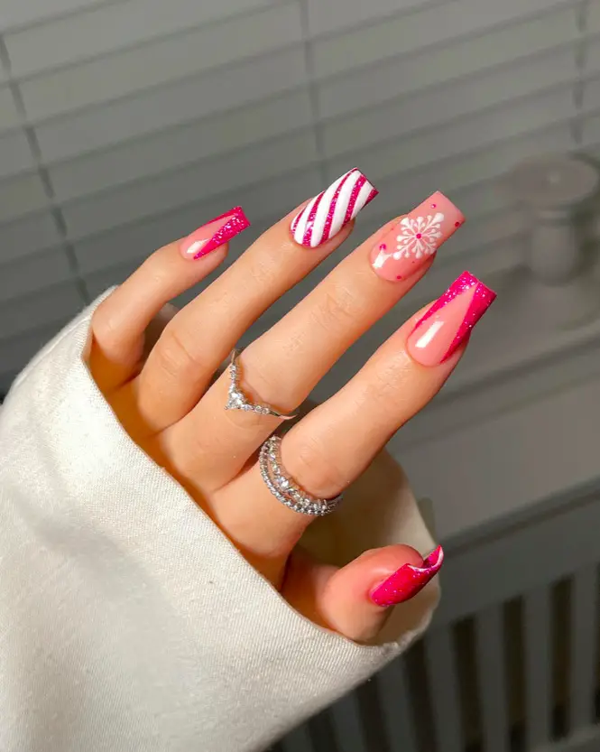 Pink Christmas Nail Designs: 41) Hot Pink Sparkle: Because Hot Pink Makes Everything Better