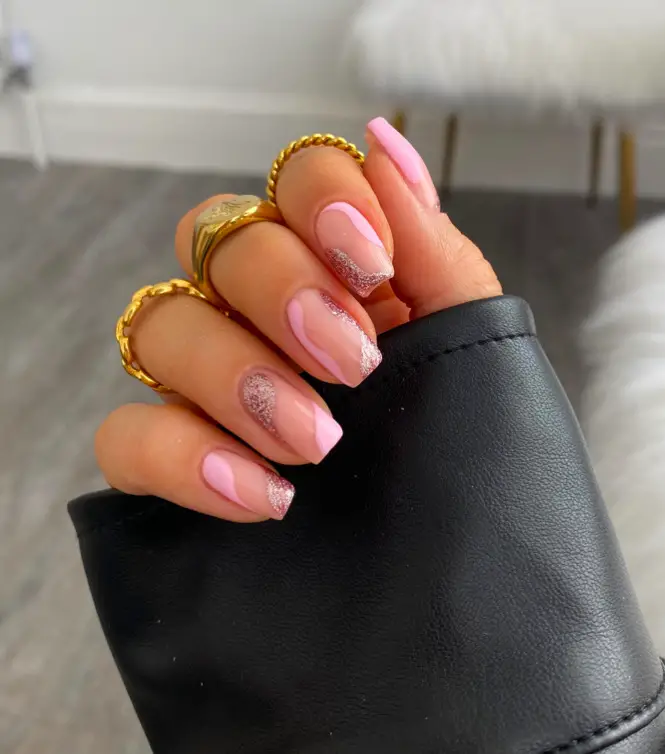 Pink Christmas Nail Designs: 1) All that Glitters is Holiday Gold