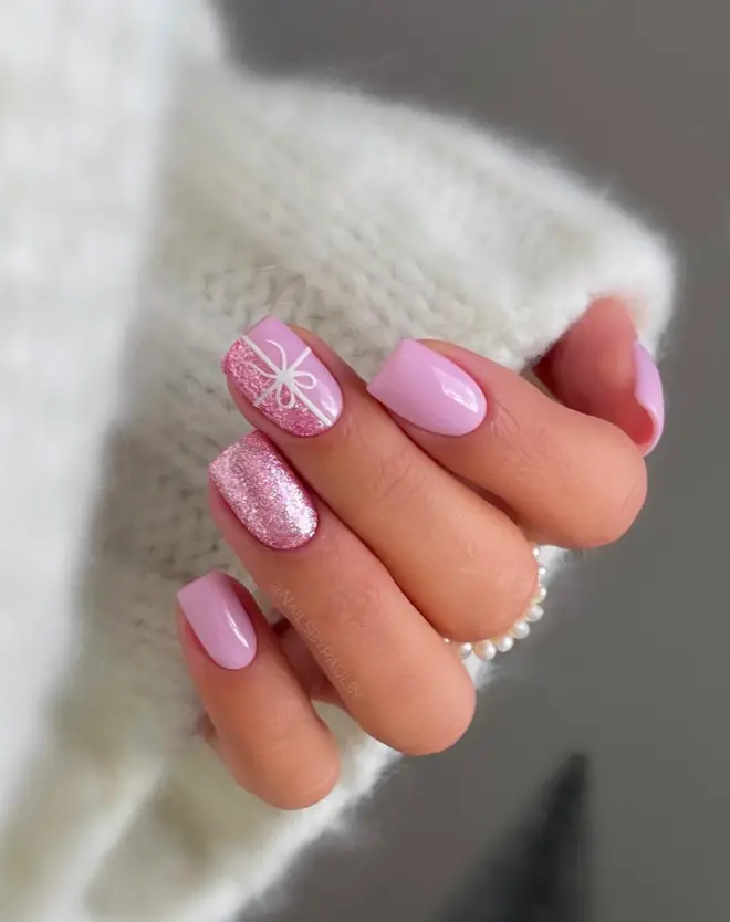 Pink Christmas Nail Designs: 2) Pink Presents: Unwrap the Glam