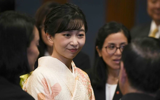 Princess Kako wore an authentic traditional Japanese kimono dress at the Japanese Cultural Center in Lima