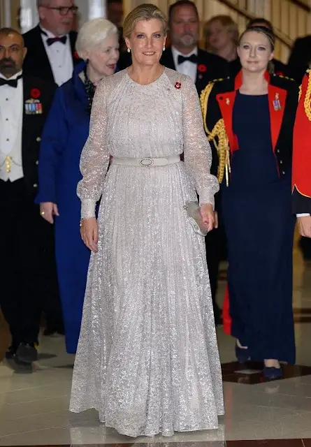 The Duchess of Edinburgh wore a Lindsay pleated lace gown by Erdem. The Duchess wore a wool jacket by Bally