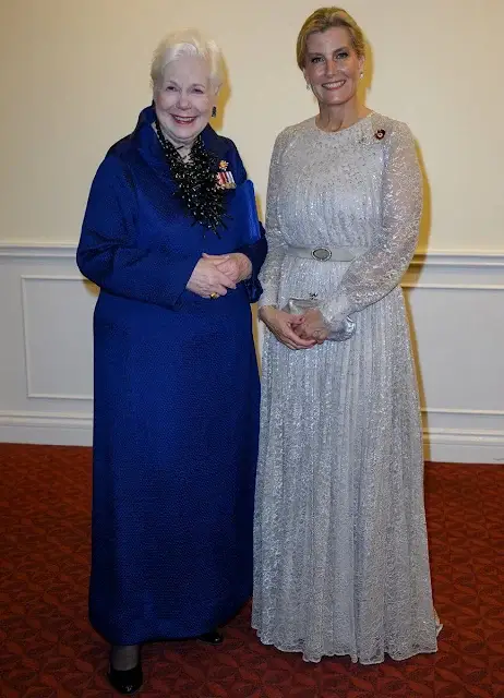 The Duchess of Edinburgh wore a Lindsay pleated lace gown by Erdem. The Duchess wore a wool jacket by Bally