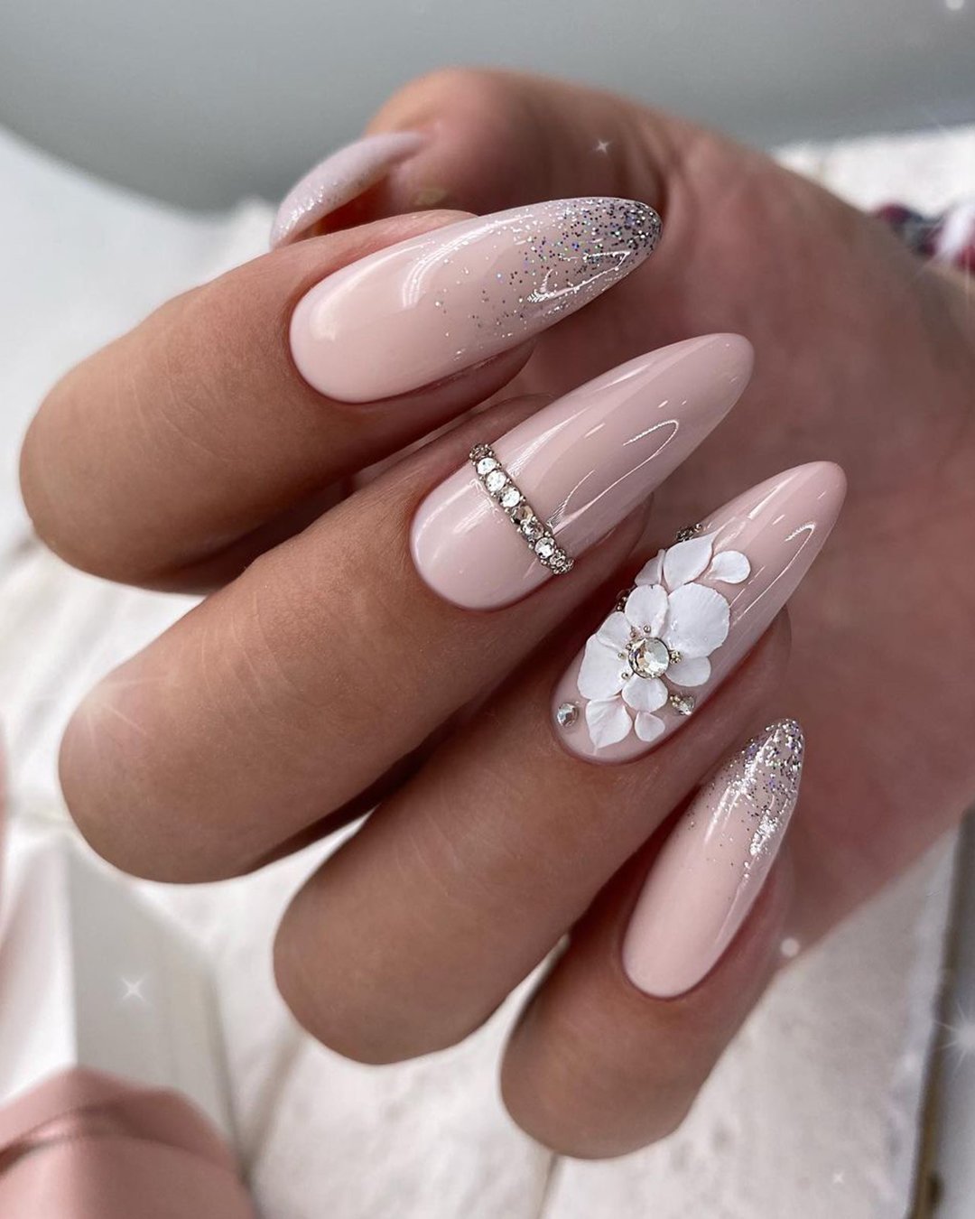 Wedding Nail Ideas 2024 /nail ideas for wedding with white gentle flowers milana.gen11