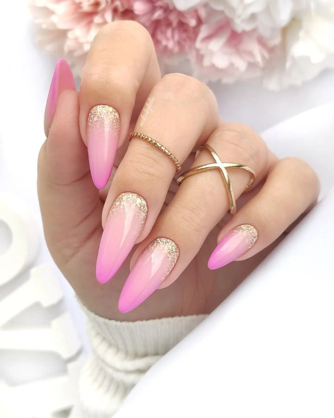 Wedding Nail Ideas 2024 / nail ideas pink gold ombre nailssbykate