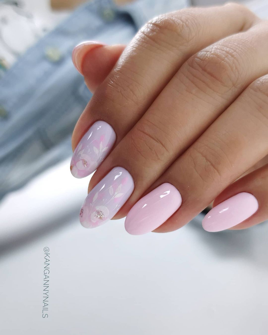 Wedding Nail Ideas 2024 /nail ideas pink with flowers nude simple kangannynails