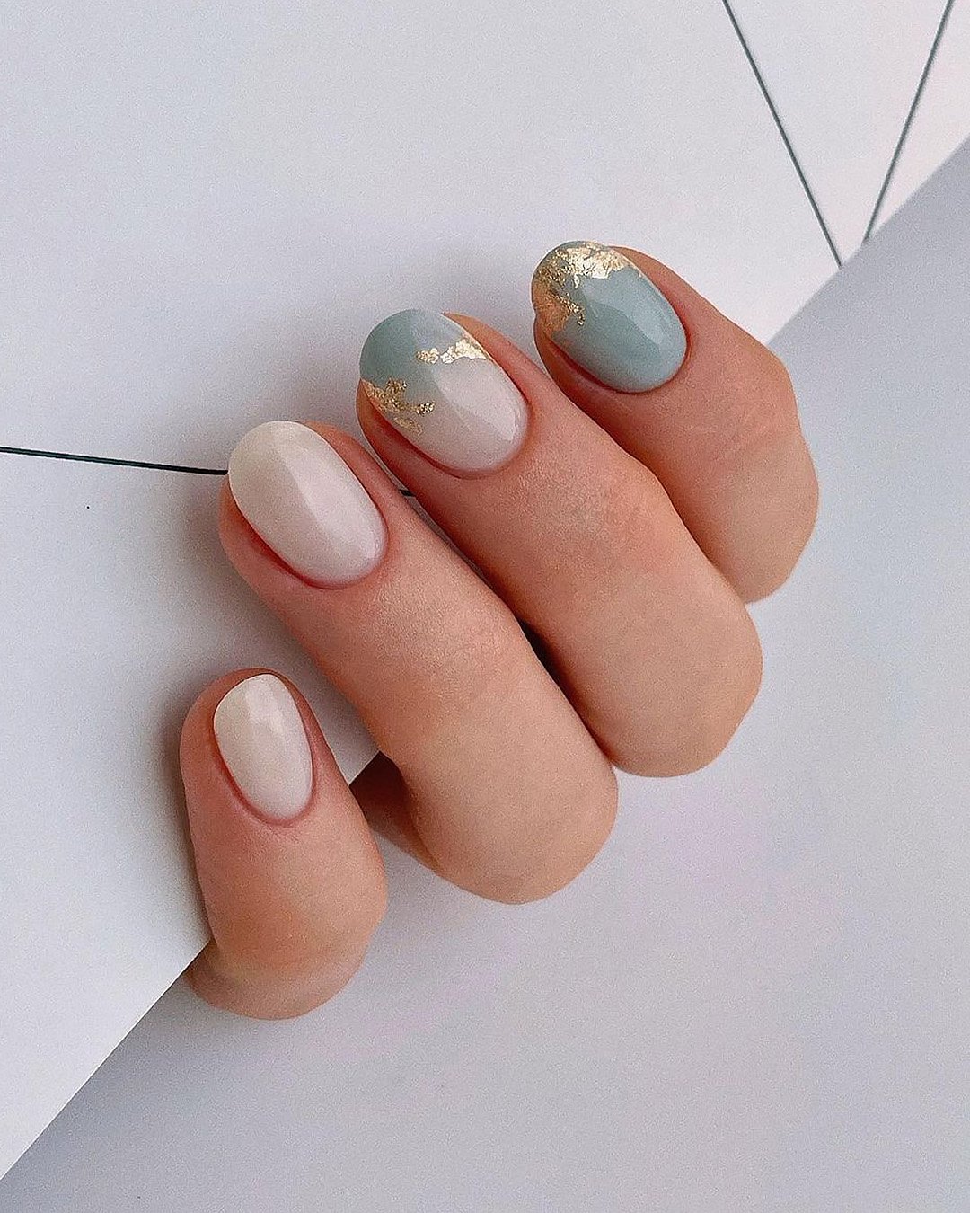 Wedding Nail Ideas 2024 /nail ideas wedding manicure nude and blue ombre nails with golden foil kangannynails