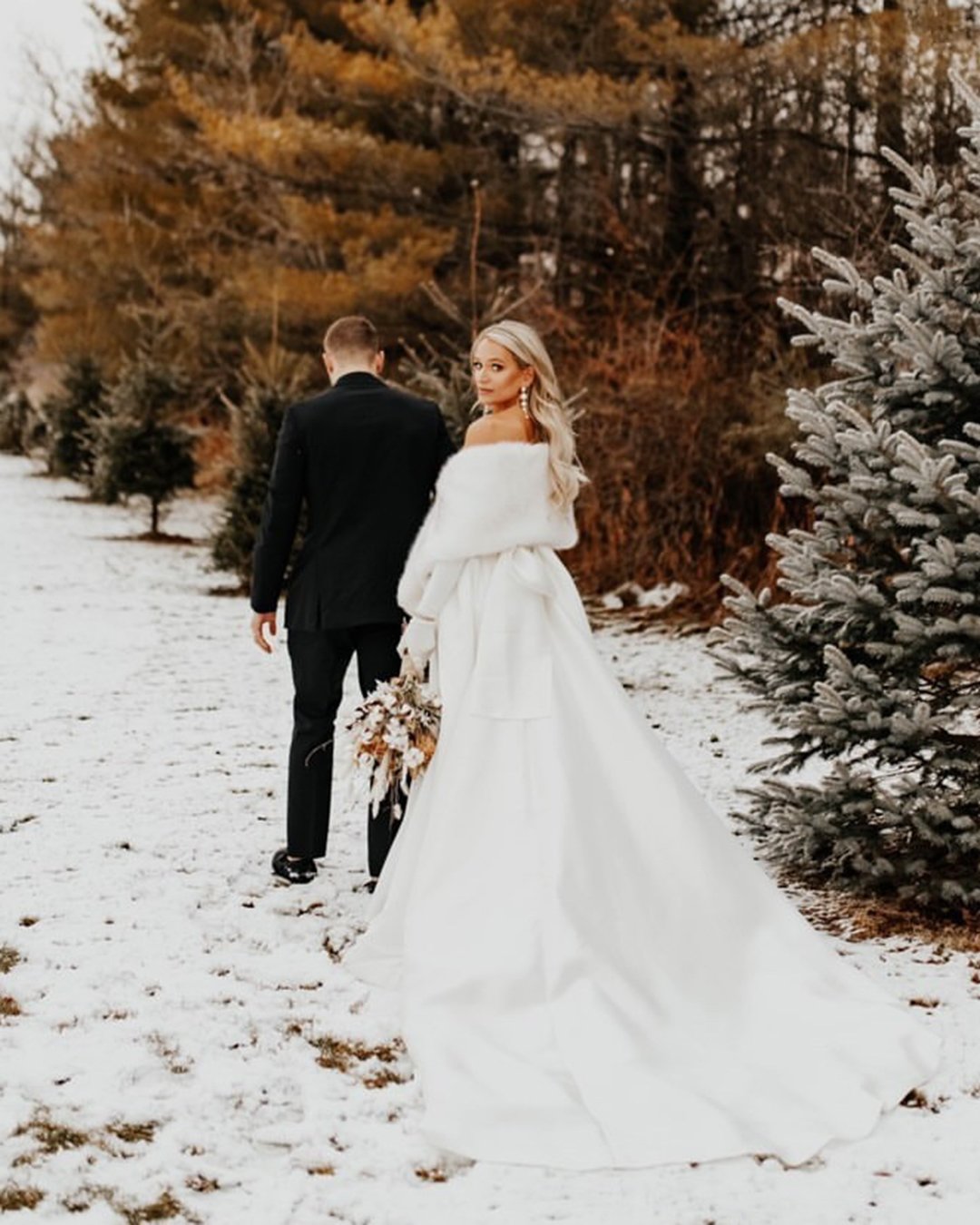 winter wedding dresses outfits simple train with fur eva lendel