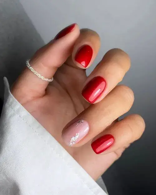 Trendy Red Accent Nail Ideas for Valentine's Day