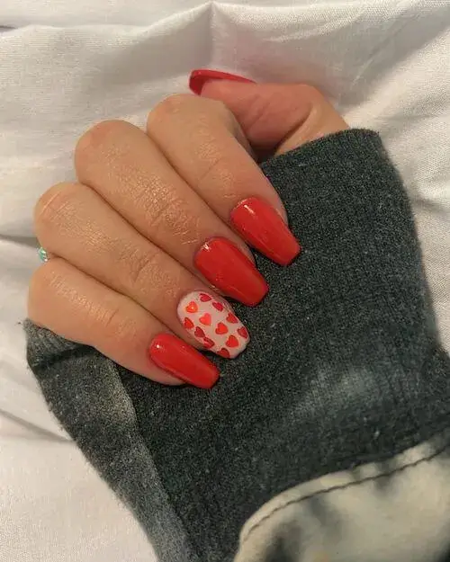 Trendy Red Accent Nail Ideas for Valentine's Day