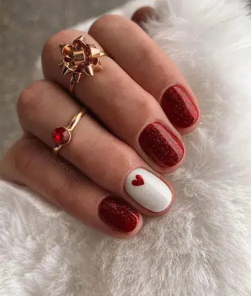 Trendy Red Accent Nail Ideas for Valentine's Day